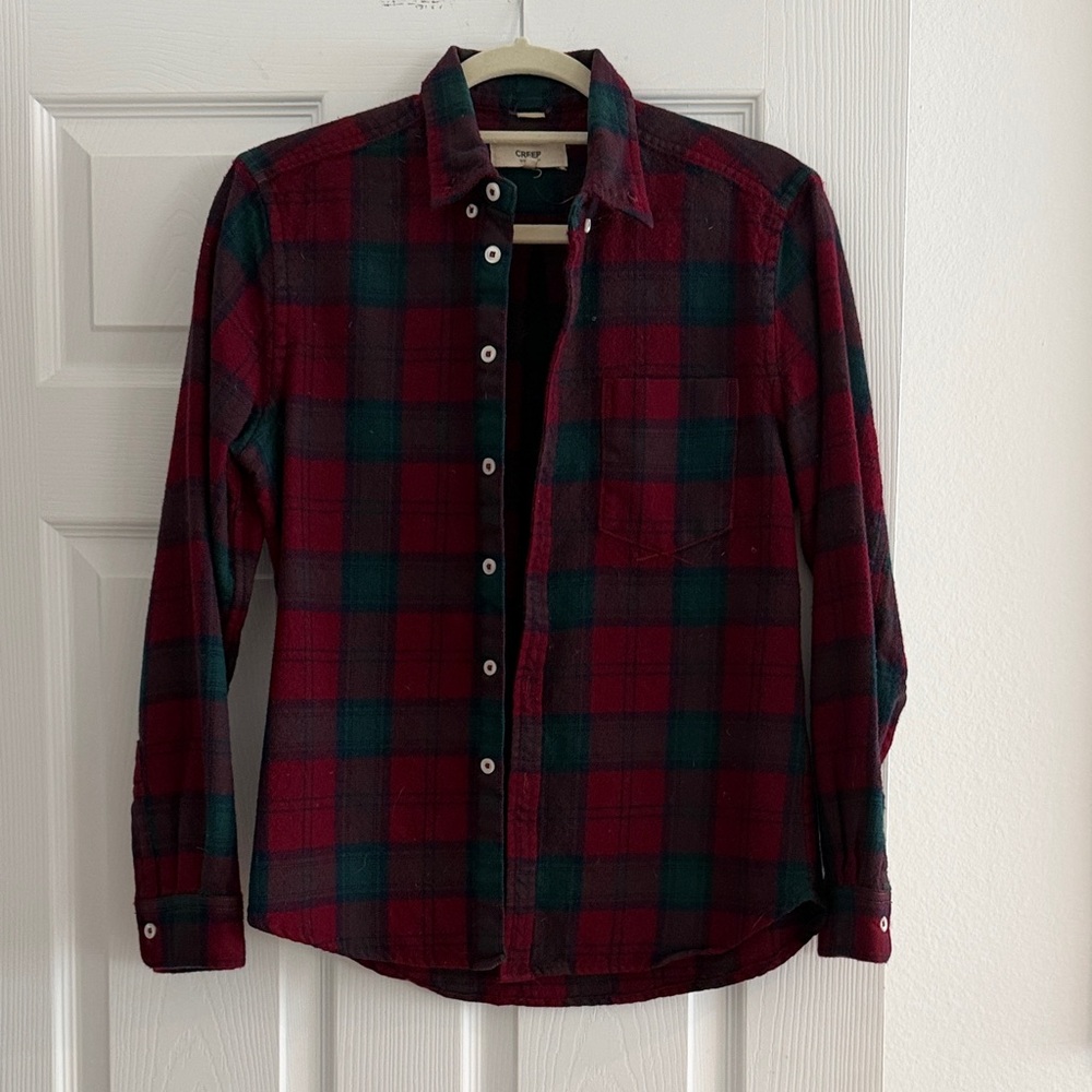 Creep by Hiroshi Awai Men's Plaid Button-Down Shirt - Red and Green. 100% Wool.